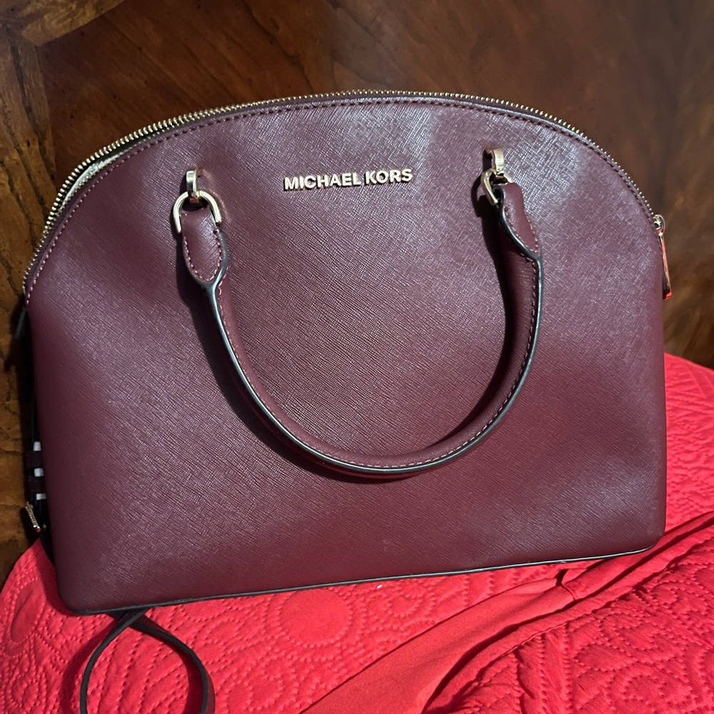 Michael Kors Wine Dome Satchel with Gold Hardware